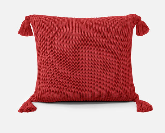 Almofada Decorativa em Tricô Ponto Rede com Tassel - 0.45x0.45m