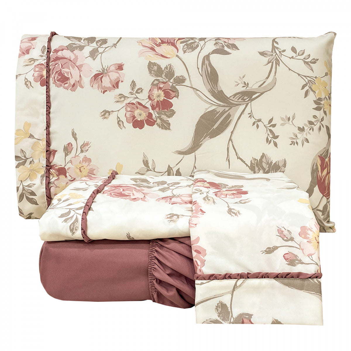 (Compre 1 Leve 2) Jogo de Lençol Malva 4 Peças - 200 Fios Algodão